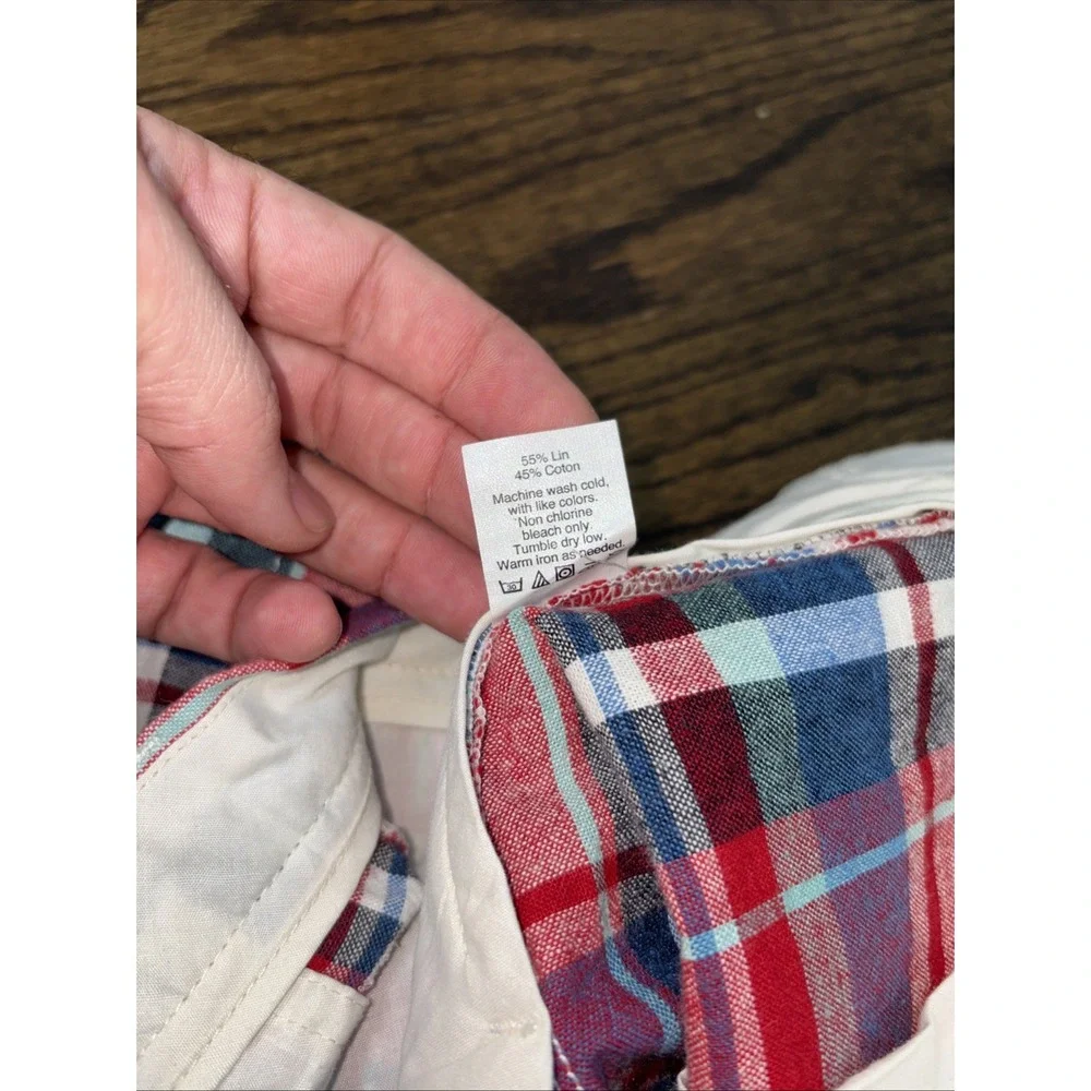 J Crew Rivington Linen Blend Shorts Plaid Flat Casual Prep Mens Size 34 Preppy